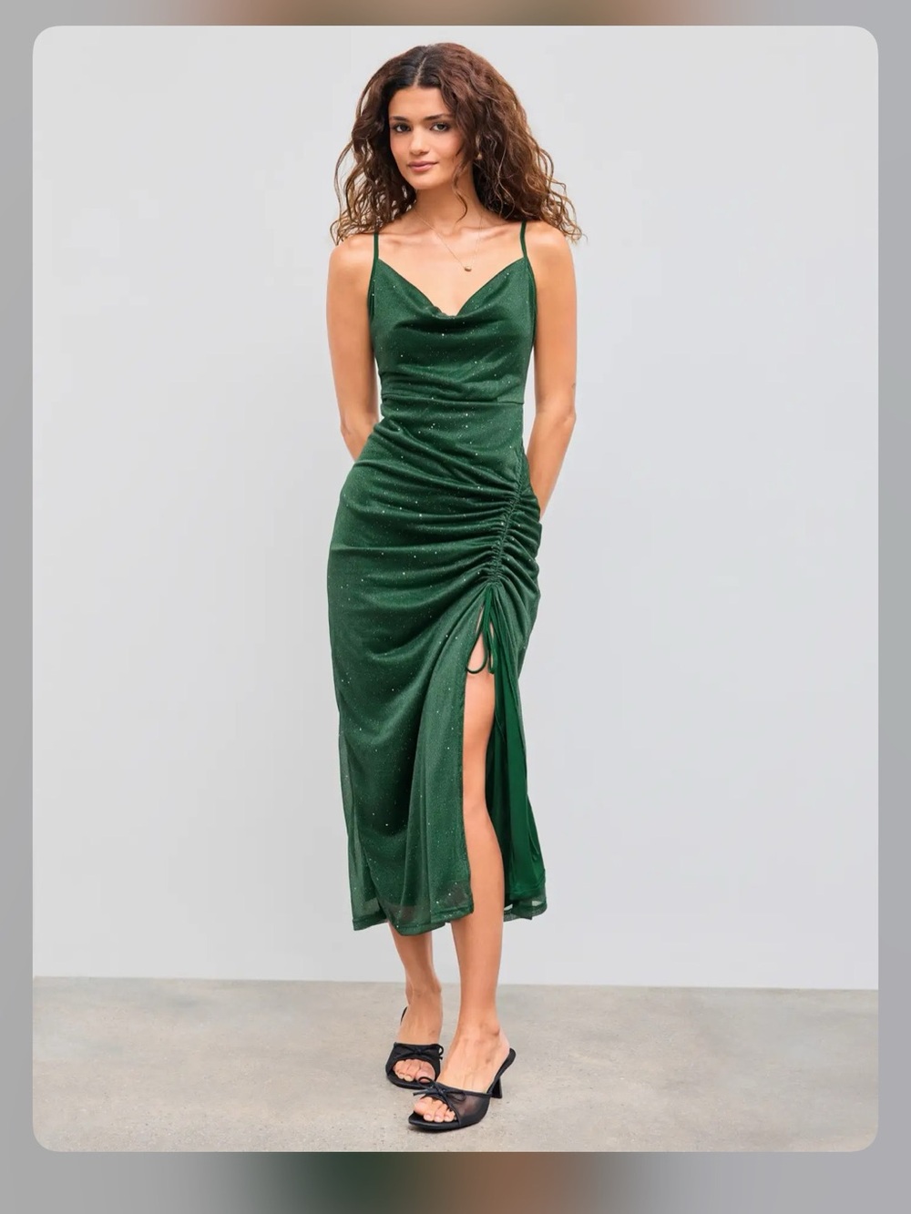 Cider COWL NECK GLITTER RUCHED SPLIT DRAWSTRING MAXI DRESS CR27-5 M